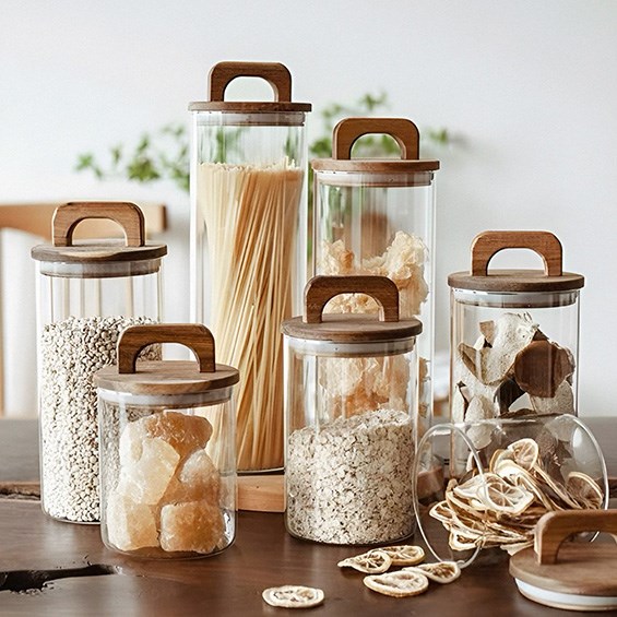 Glass Jar with Acacia Wood Lid - 800ml | Full House Lebanon