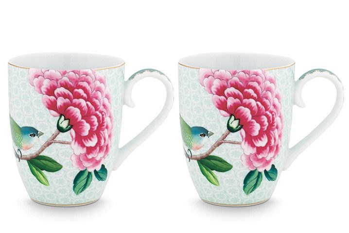 Pip Studio Blushing Birds Large Mugs Set (2 Pcs) - Light Blue | Full House Lebanon