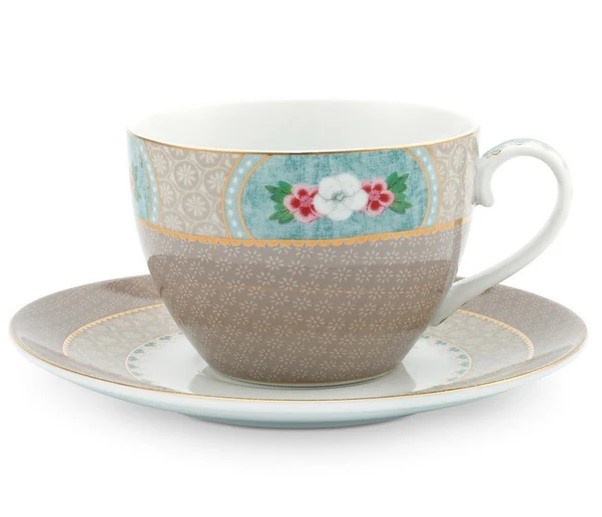 Pip Studio Blushing Birds Cappuccino Cups & Saucers Khaki Set (2 Pcs) | Full House Lebanon