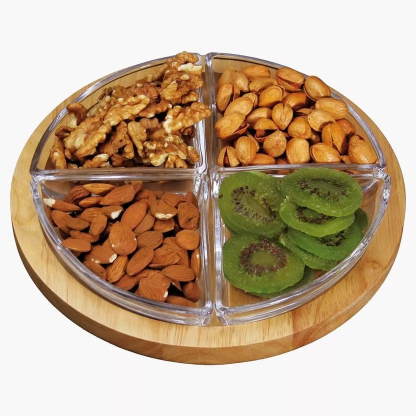 4-Compartments Acacia Chip & Dip Glass | Full House Lebanon
