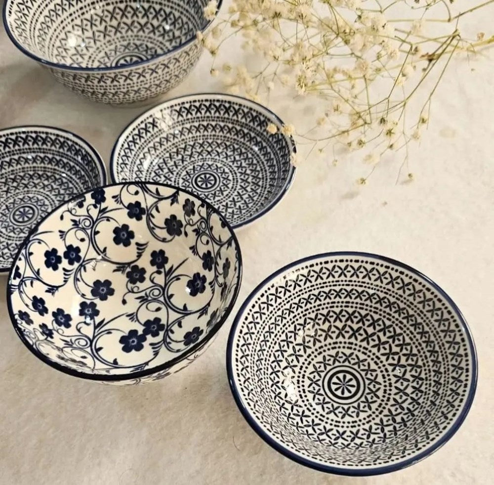 Navy Blue Patterned Dinnerware - Salad Bowl | Full House Lebanon