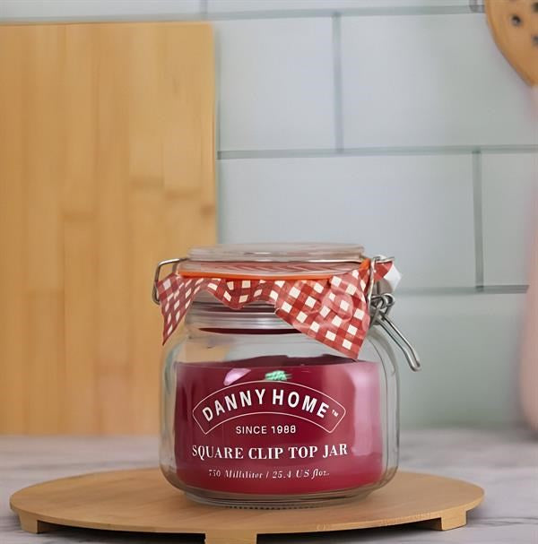 Square Shaped Glass Clip-lid Jars - 1 L | Full House Lebanon