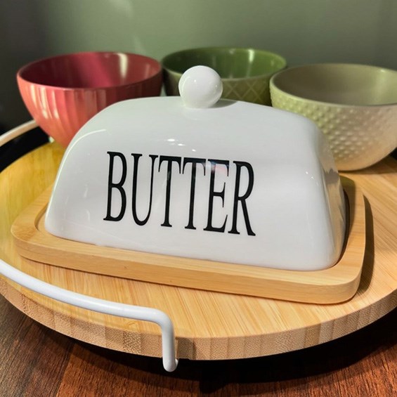 Bamboo Butter Dish with Porcelain Lid - BUTTER | Full House Lebanon