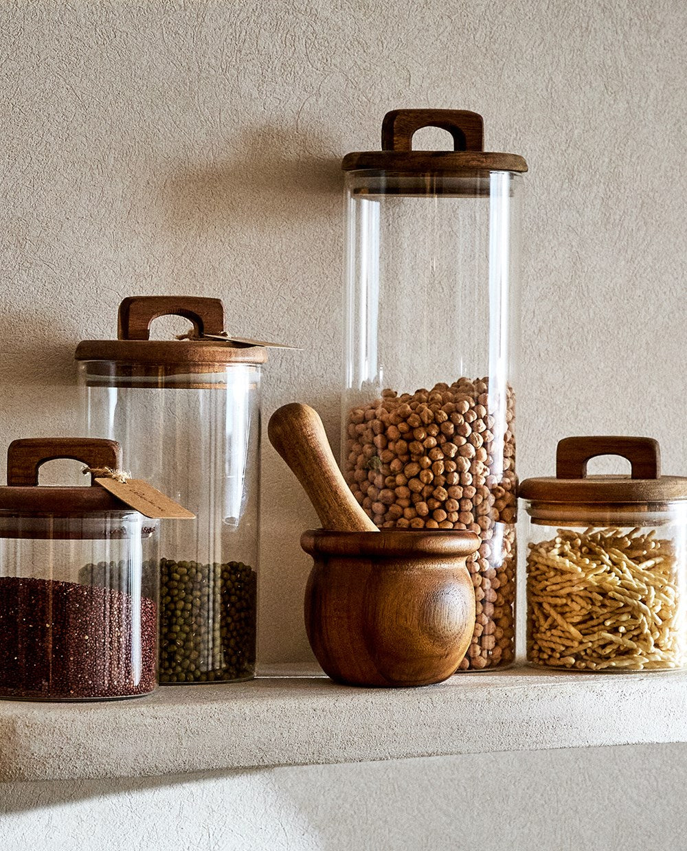 Glass Jar with Acacia Wood Lid - 700 ml | Full House Lebanon