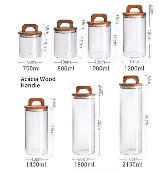 Glass Jar with Acacia Wood Lid - 1800 ml | Full House Lebanon