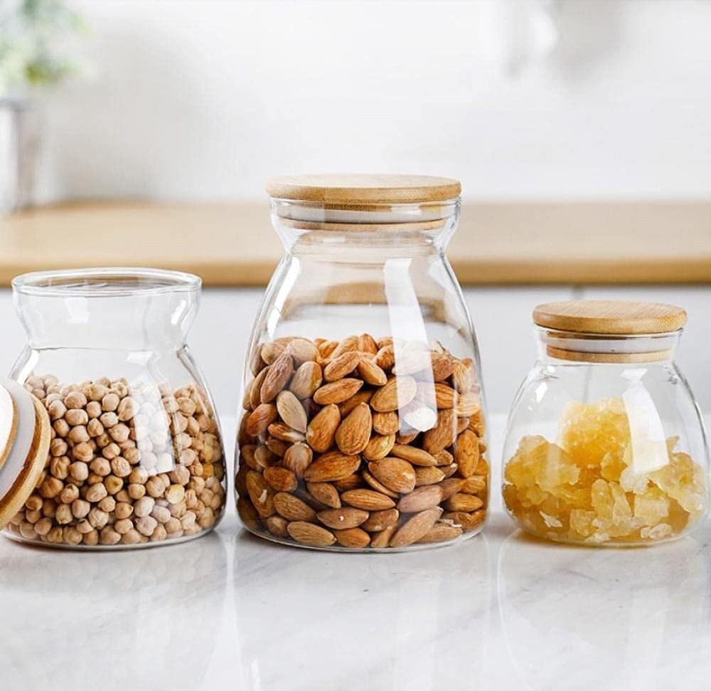 Airtight Round Shaped Glass Jar with Bamboo Lid - 650 ml | Full House Lebanon