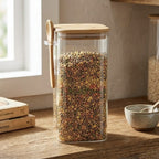 Square Glass Jar With Bamboo Lid & Spoon
