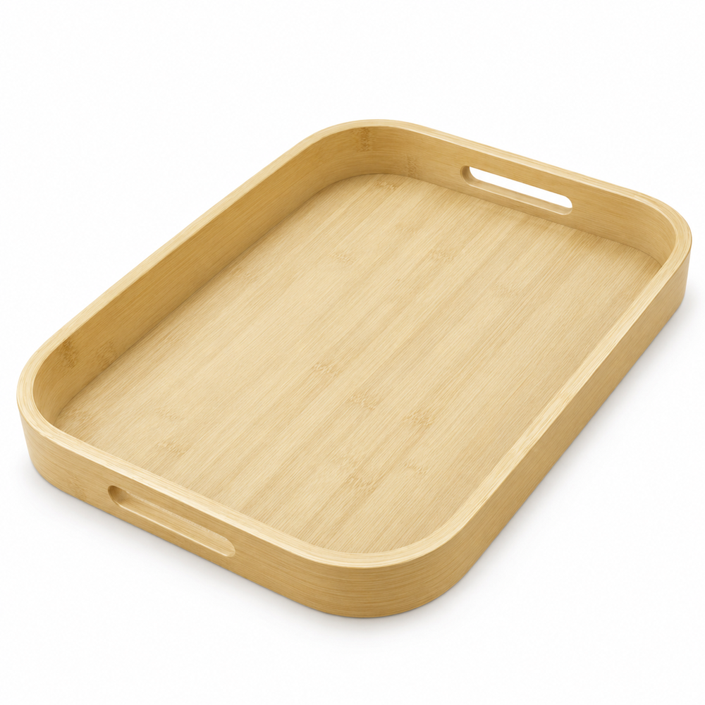 Rectangular Bamboo Serving Tray with Handles