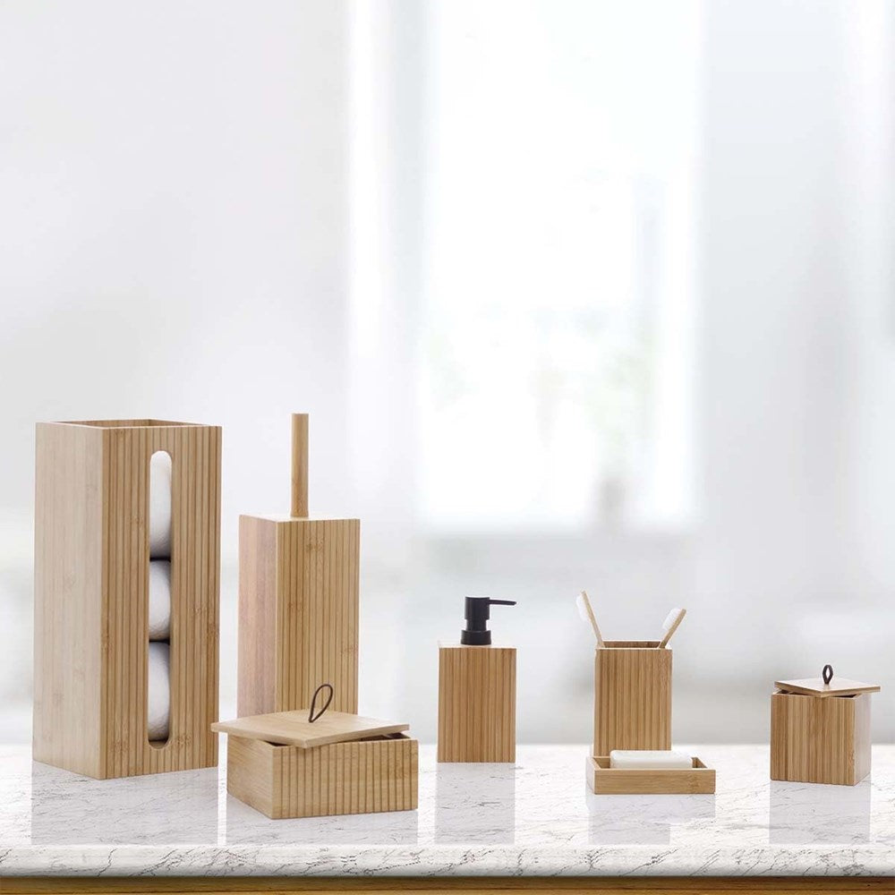 Natural Bamboo Fluted Bathroom Accessories | Full House Lebanon