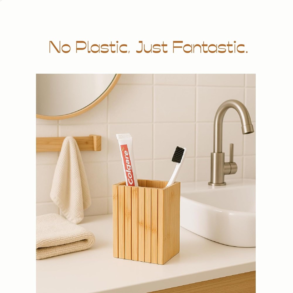Natural Bamboo Fluted Bathroom Accessories
