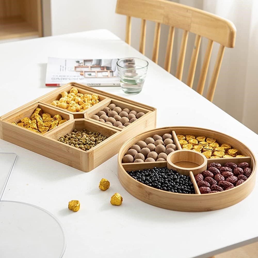 5-Compartment Round Snack Serving Tray with Lid | Full House Lebanon