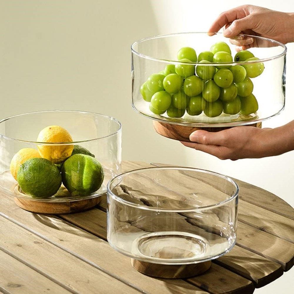 Edged Glass Bowl with Wooden Base | Full House Lebanon