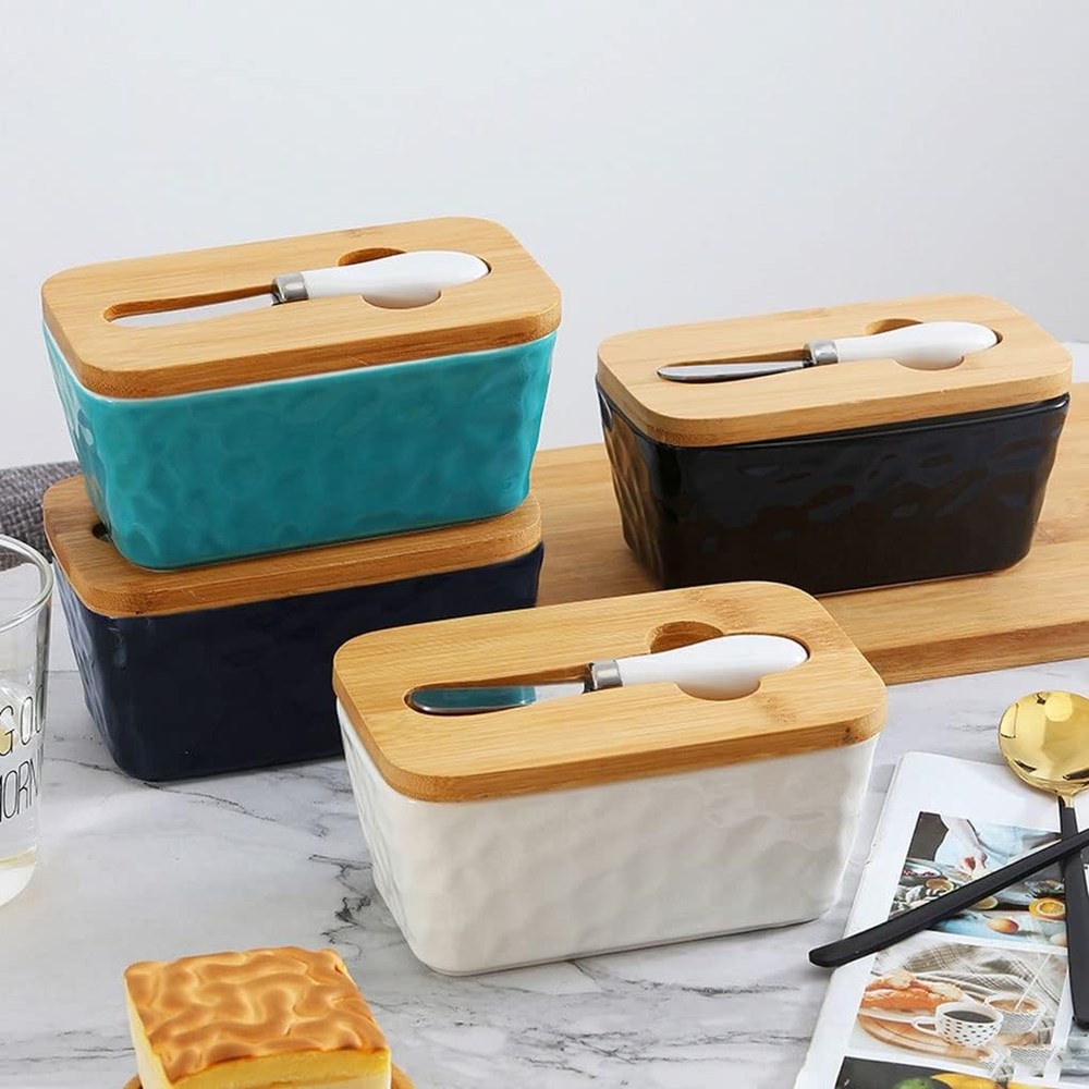 Porcelain Butter Dish with Bamboo Lid & Stainless Steel Knife | Full House Lebanon