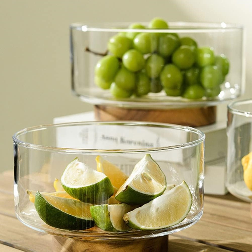 Edged Glass Bowl with Wooden Base | Full House Lebanon