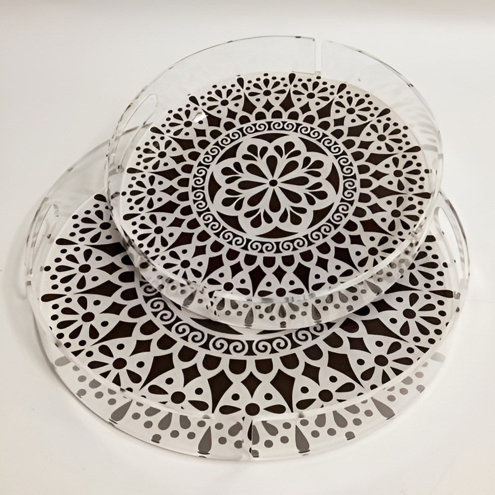 Round Acrylic Printed Serving Tray Set (2 Pcs) | Full House Lebanon