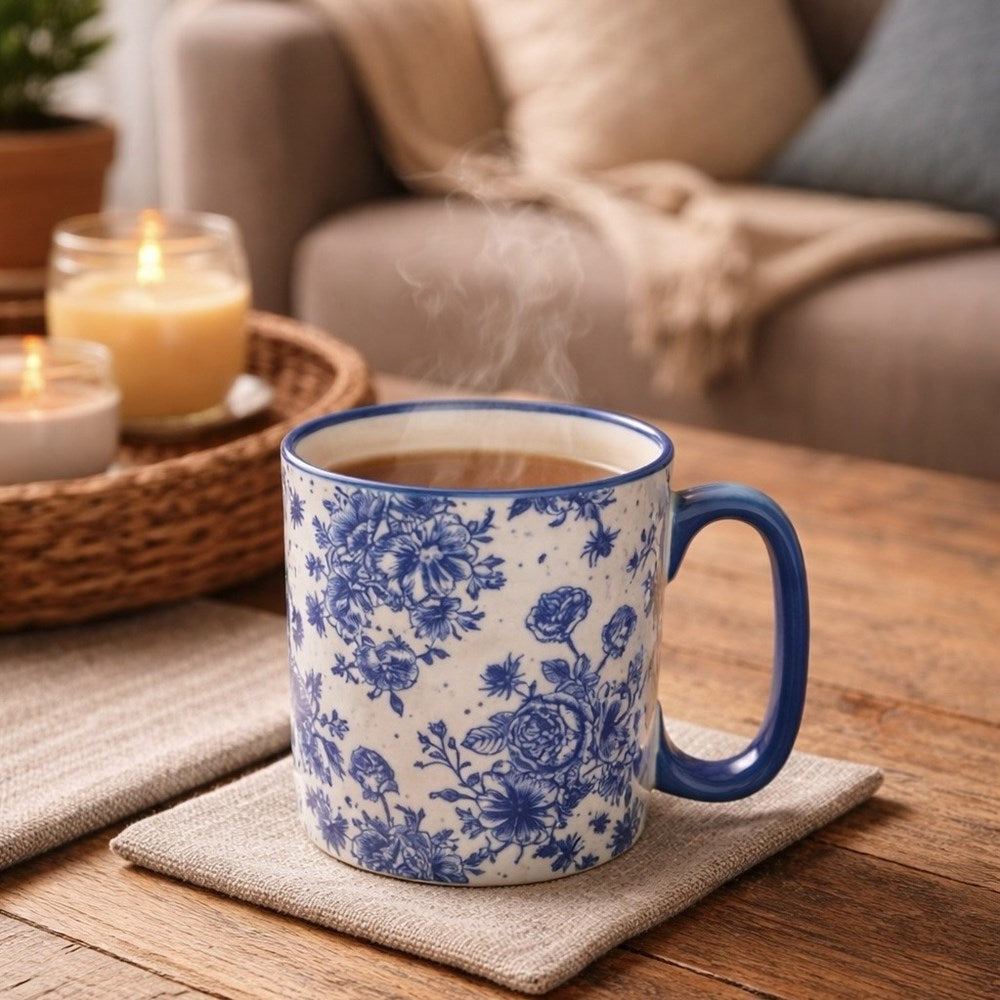 Navy & White Floral Mug