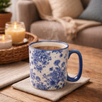 Navy & White Floral Mug
