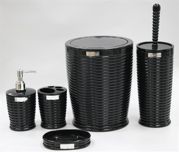 Round Striped Bathroom Set (5pcs) - Grey | Full House Lebanon