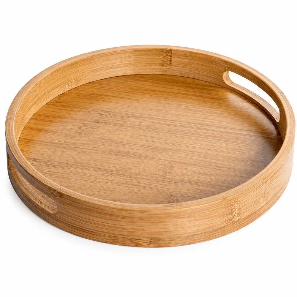 Round Bamboo Serving Tray with Handles | Full House Lebanon