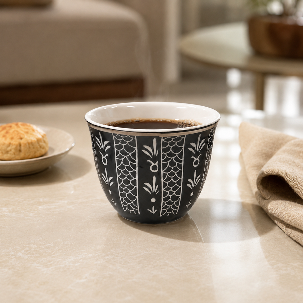 Black & White Shaffeh Coffee Cup Set – Set Of 12 | Full House Lebanon