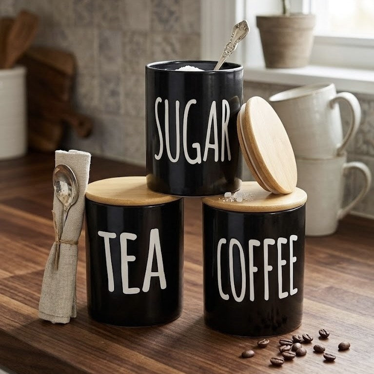 Black  Porcelain Canister with Bamboo Lid | Full House Lebanon