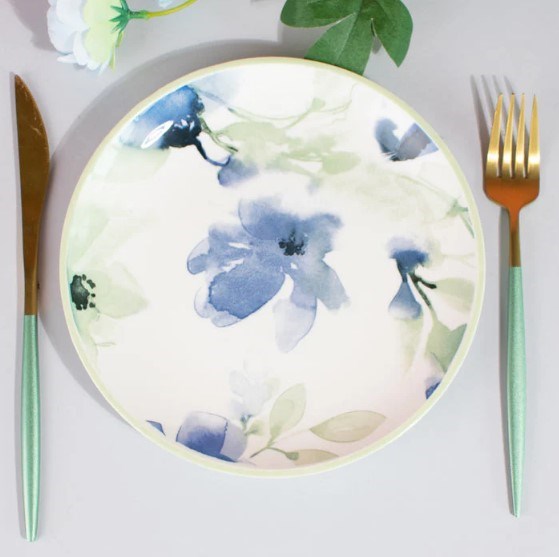 Floral Patterned Porcelain Plates - Blue | Full House Lebanon