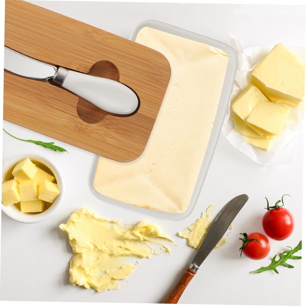 Porcelain Butter Dish with Bamboo Lid & Stainless Steel Knife | Full House Lebanon