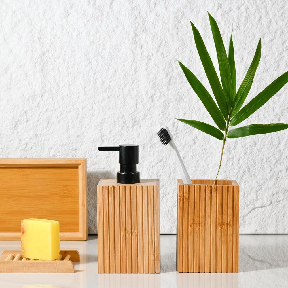 Natural Bamboo Fluted Bathroom Accessories | Full House Lebanon