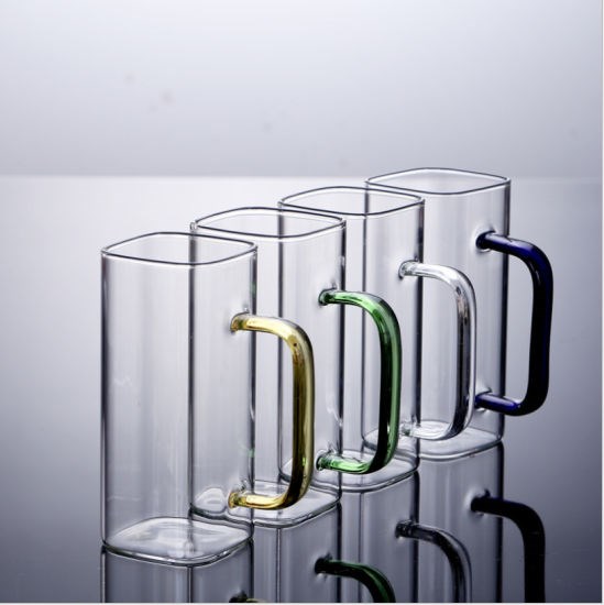 Square Glass Cup with Colored Handle - Yellow | Full House Lebanon