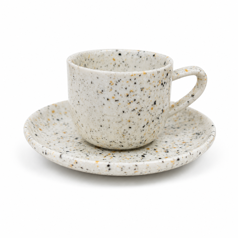 Rustic Multicolor Speckled Ceramic Coffee Cup & Saucer Set
