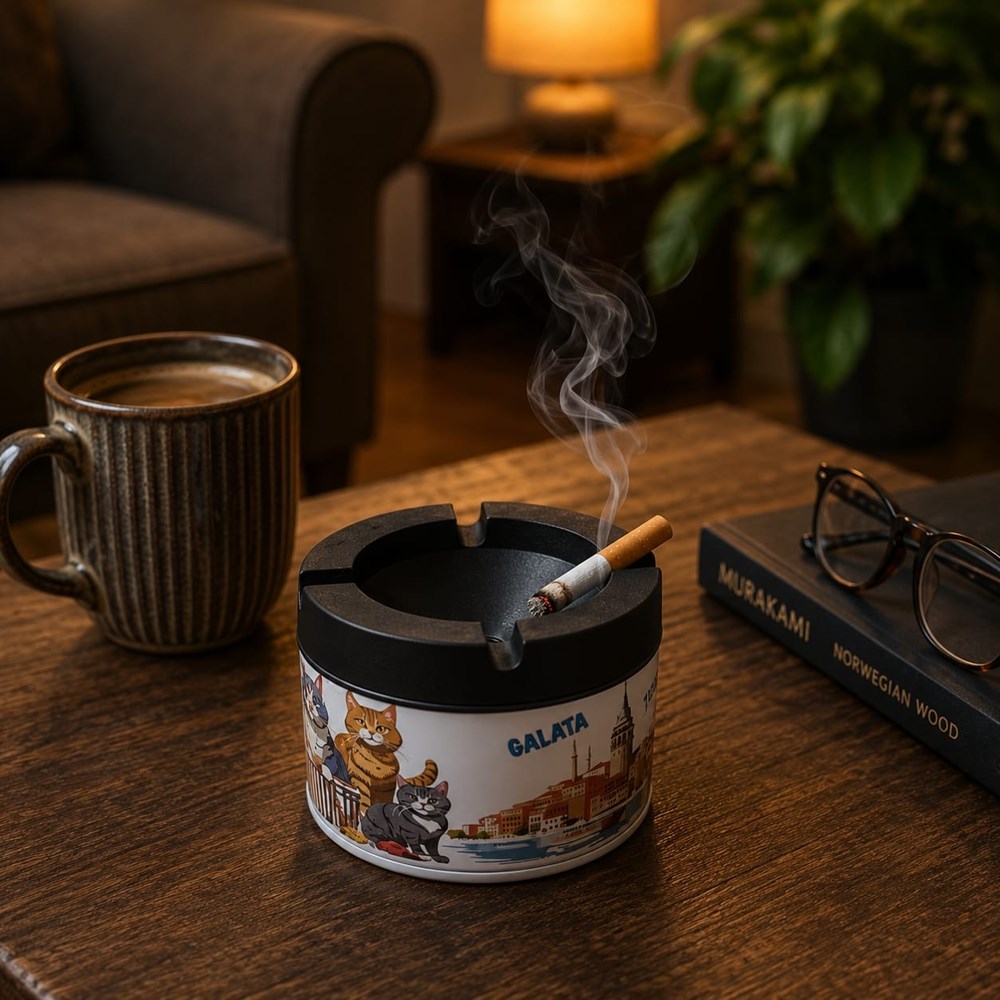 Metal Ashtray with Plastic Cover