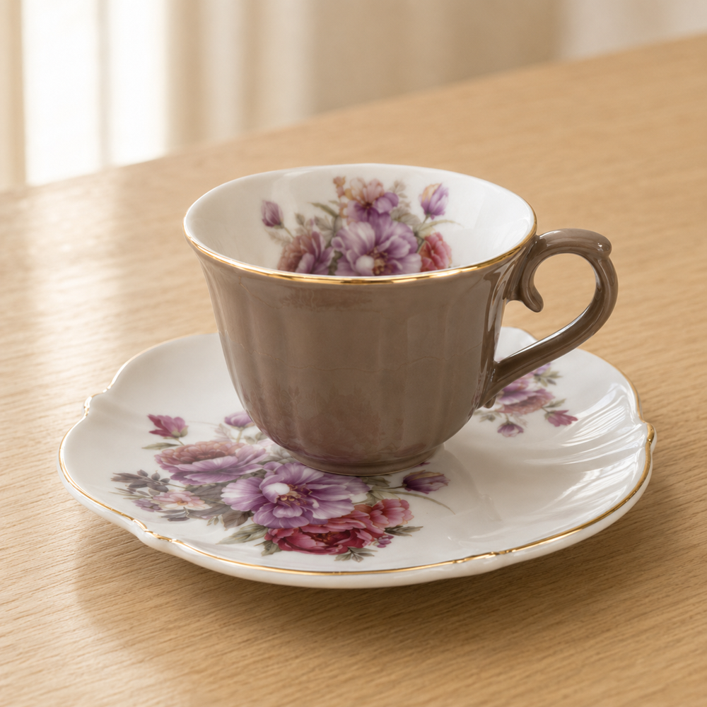 Elegant Floral Porcelain Coffee Cup & Saucer Set | Full House Lebanon