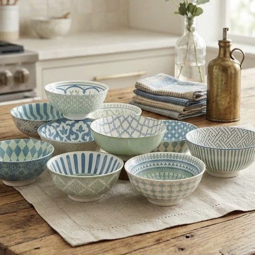 Patterned Porcelain  Serving Bowls Set (10 Pcs) | Full House Lebanon