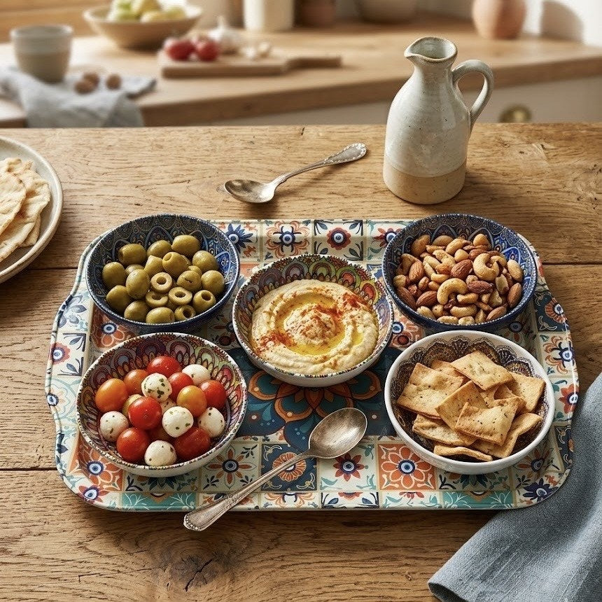 Rectangular Printed Serving Tray with 6 Bowls | Full House Lebanon
