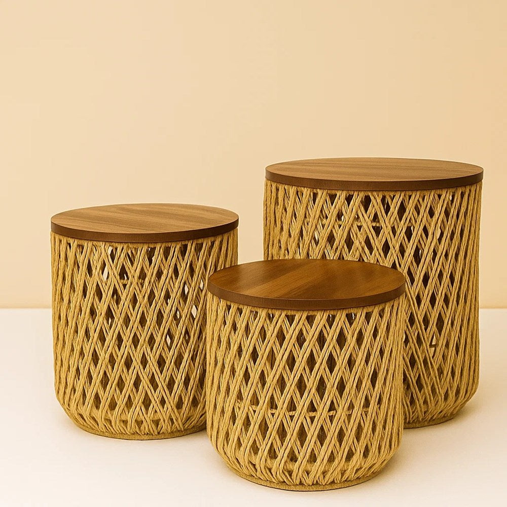 Round Woven Rope Side Tables Set (3 Pcs) - 1 | Full House Lebanon