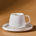 Elegant Stackable White Tea Cup & Saucer Set with Gold Rim | Full House Lebanon