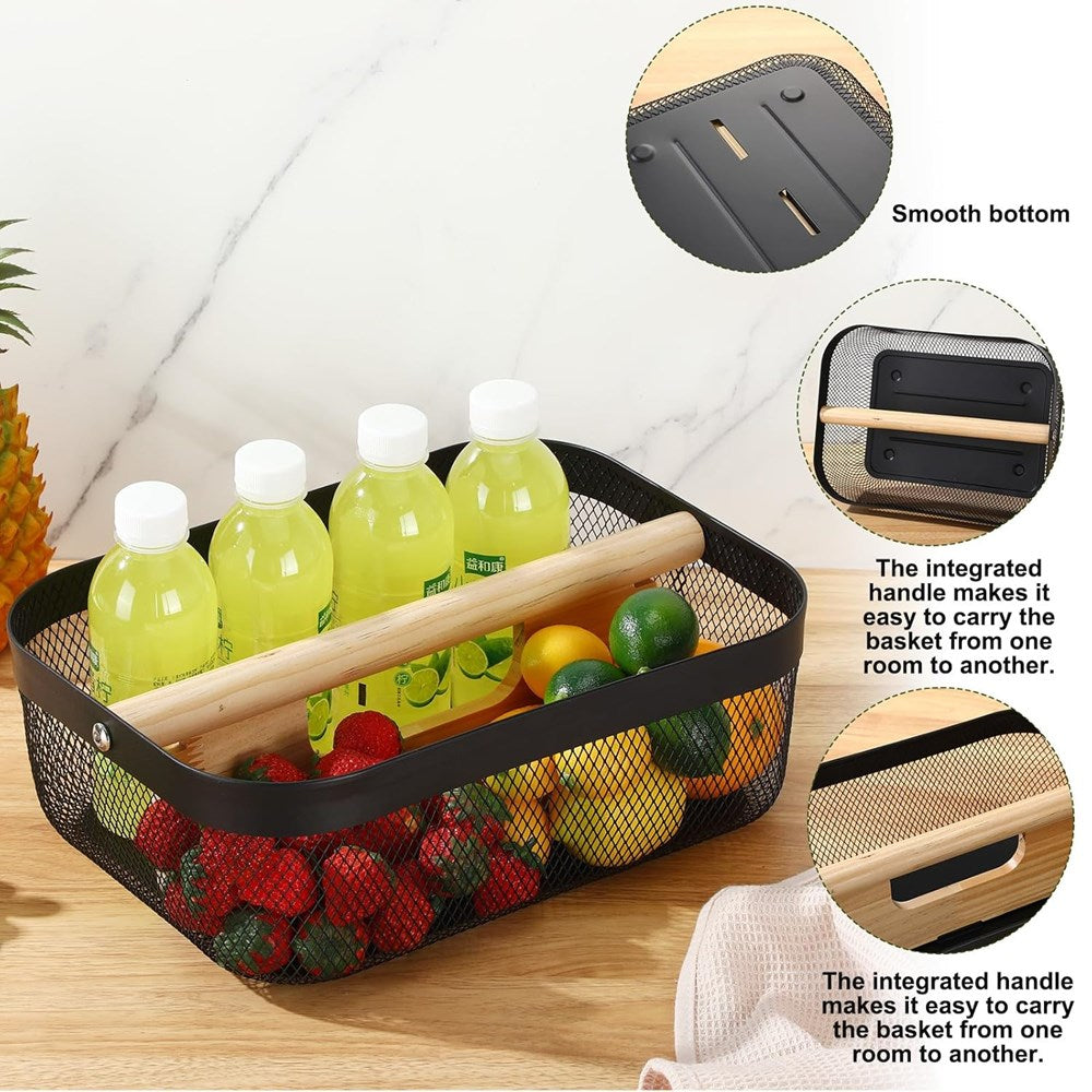 Metal Wire Mesh Basket with Wooden Handle | Full House Lebanon