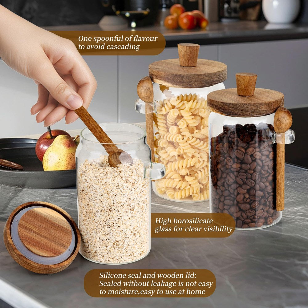 Glass Jar with Acacia Wood Lid & Spoon | Full House Lebanon