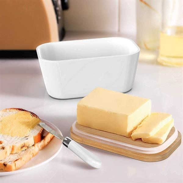 Porcelain Plain Butter Dish with Lid & Knife - Black | Full House Lebanon
