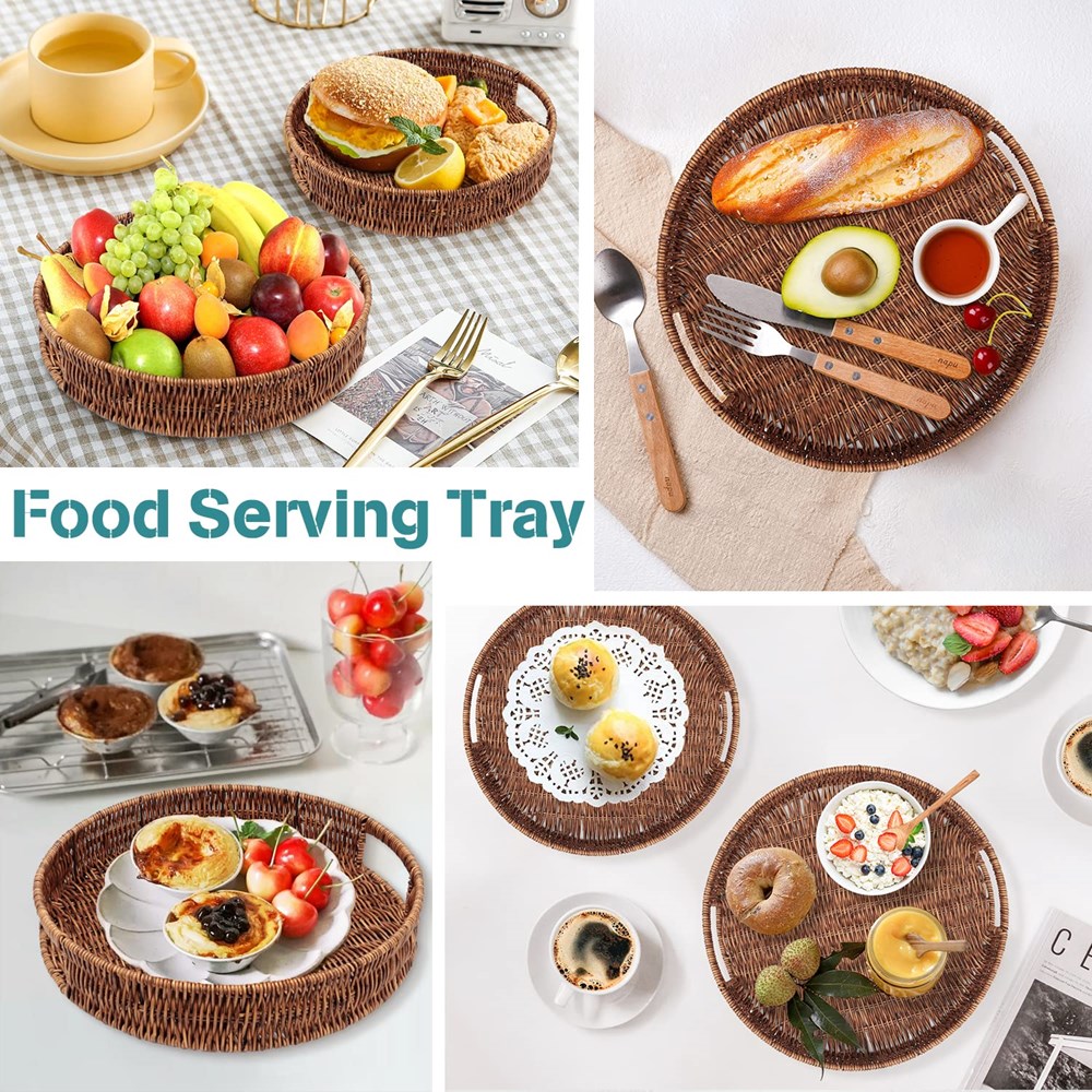 Hand-Woven Rattan Serving Tray Set (3 Pcs ) - Round | Full House Lebanon