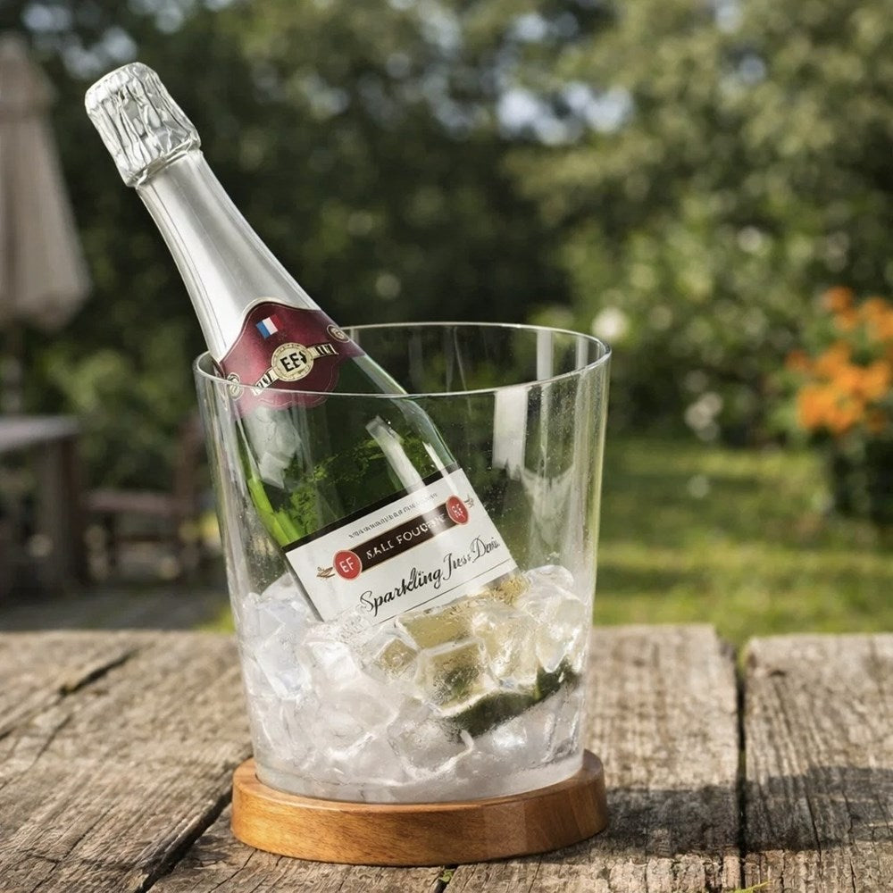Glass Ice Bucket with Wooden Tray | Full House Lebanon