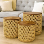 Round Woven Rope Side Tables Set (3 Pcs) | Full House Lebanon