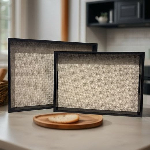 Rectangular Wooden Serving Tray Set (2 Pcs) - Beige | Full House Lebanon