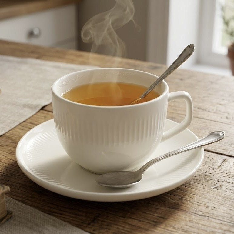 Tea / Coffee  White Ribbed Porcelain  Cup with Saucers (Half a dozen )