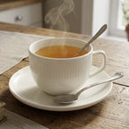 Tea / Coffee  White Ribbed Porcelain  Cup with Saucers (Half a dozen )