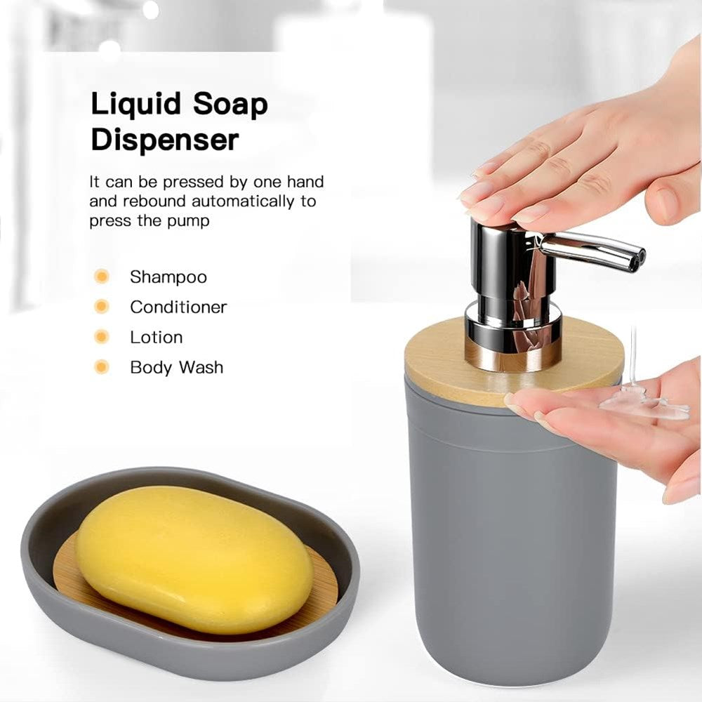 Grey Bathroom Accessories with Bamboo Lid - Cup | Full House Lebanon