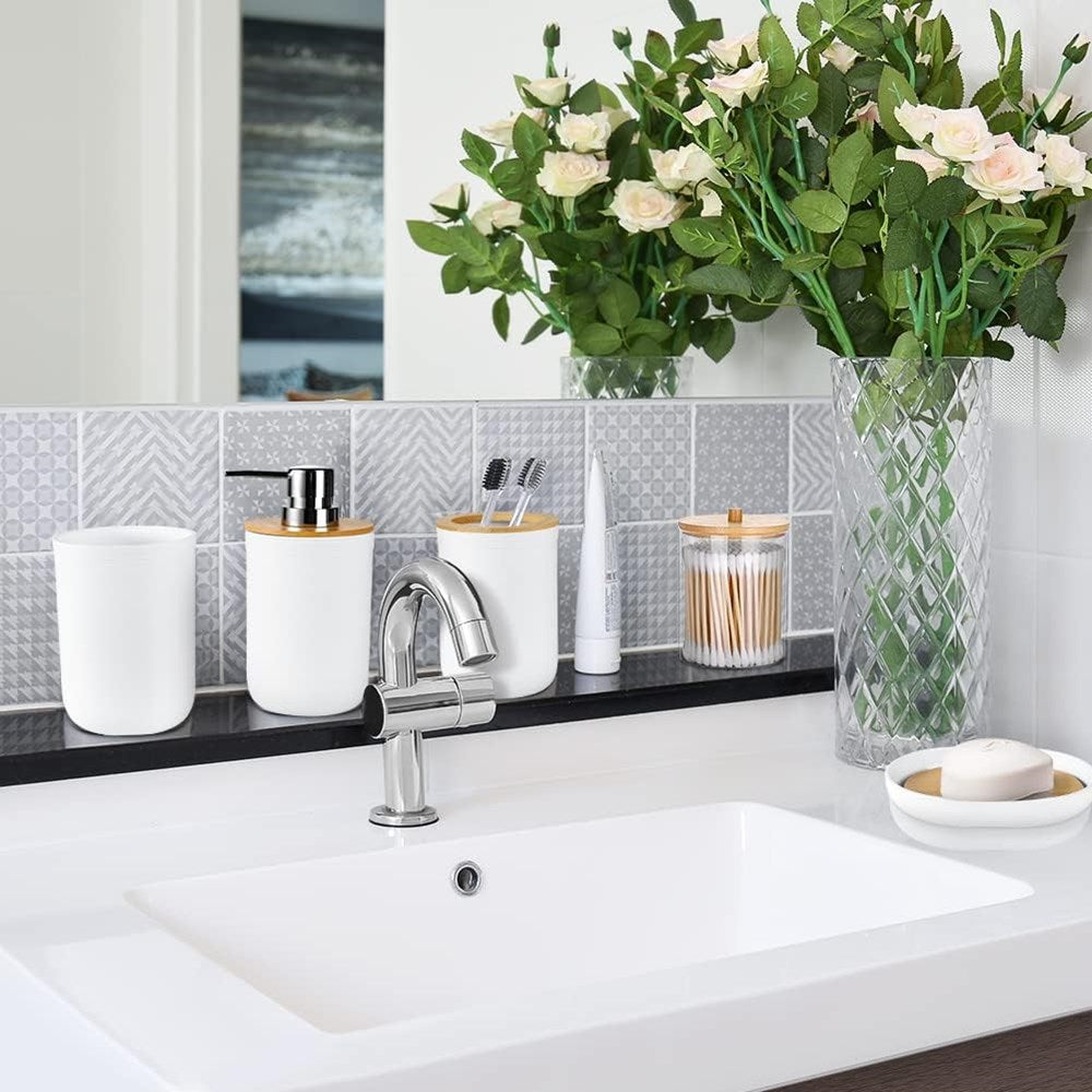 White Bathroom Accessories with Bamboo Lid - Toilet Brush | Full House Lebanon