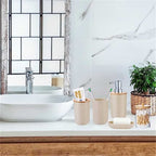 Beige Bathroom Accessories with Bamboo Lid - Cup | Full House Lebanon