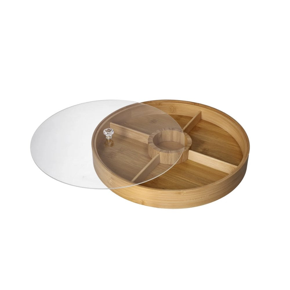 5-Compartment Round Snack Serving Tray with Lid | Full House Lebanon