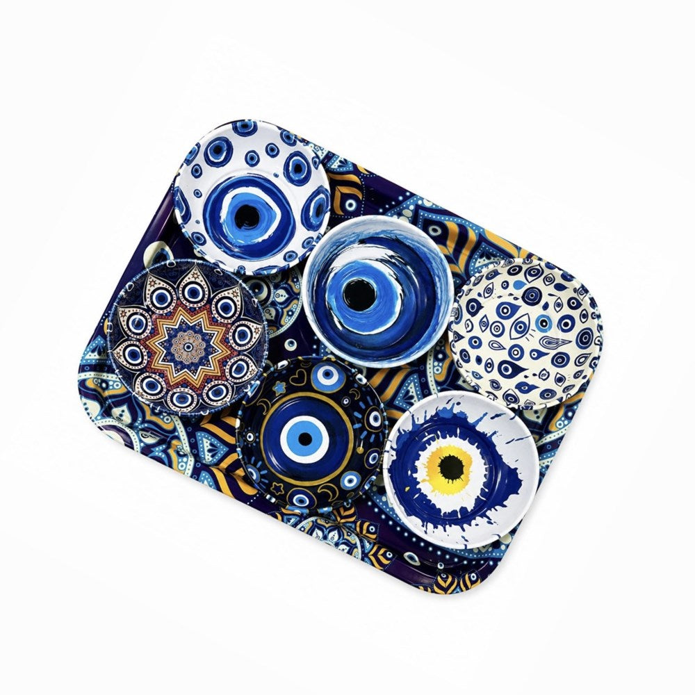 Rectangular Printed Serving Tray with 6 Bowls